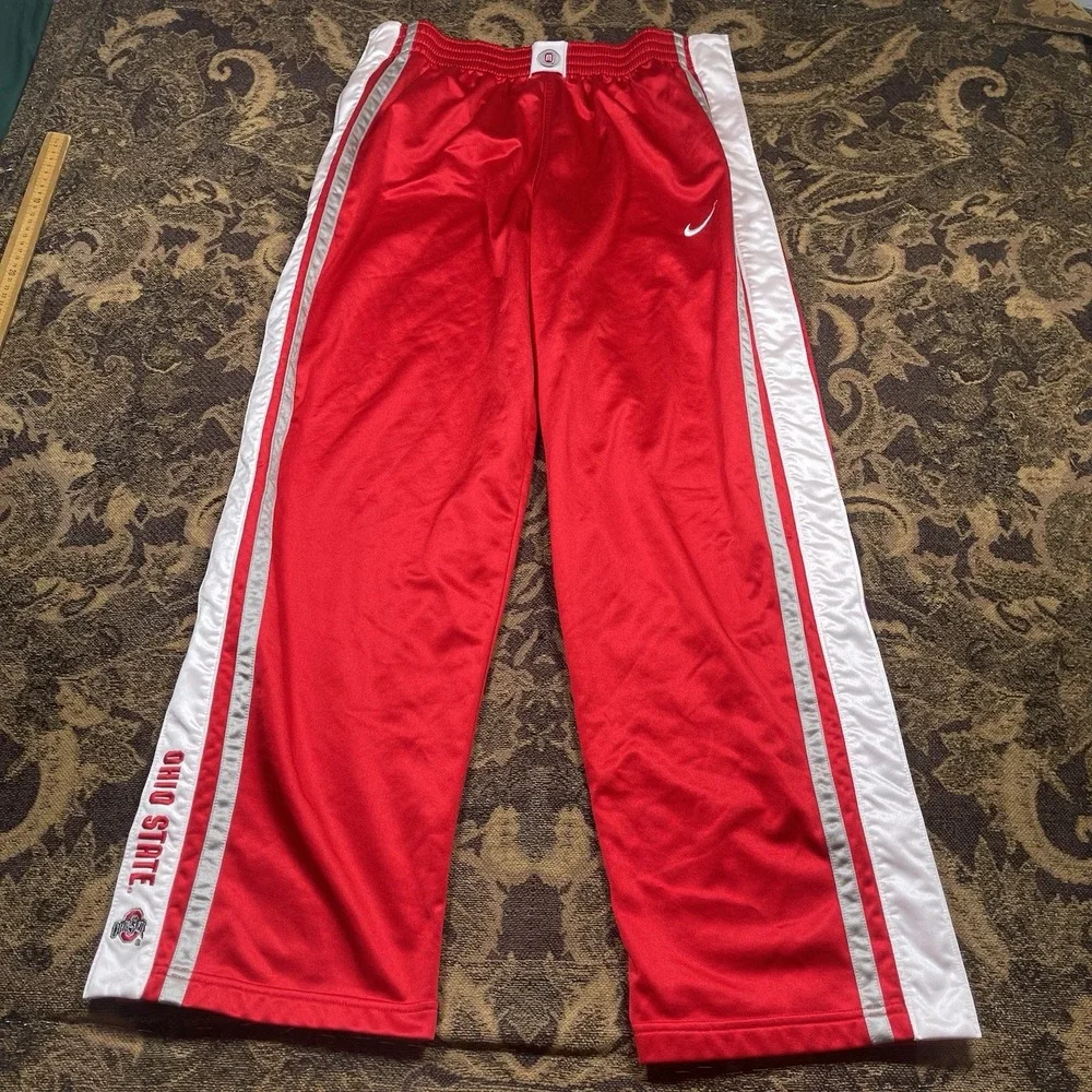 Vtg Nike OSU OHIO STATE Break-Away Snap Button Satin Warm-Up XXL Track Pants Red
